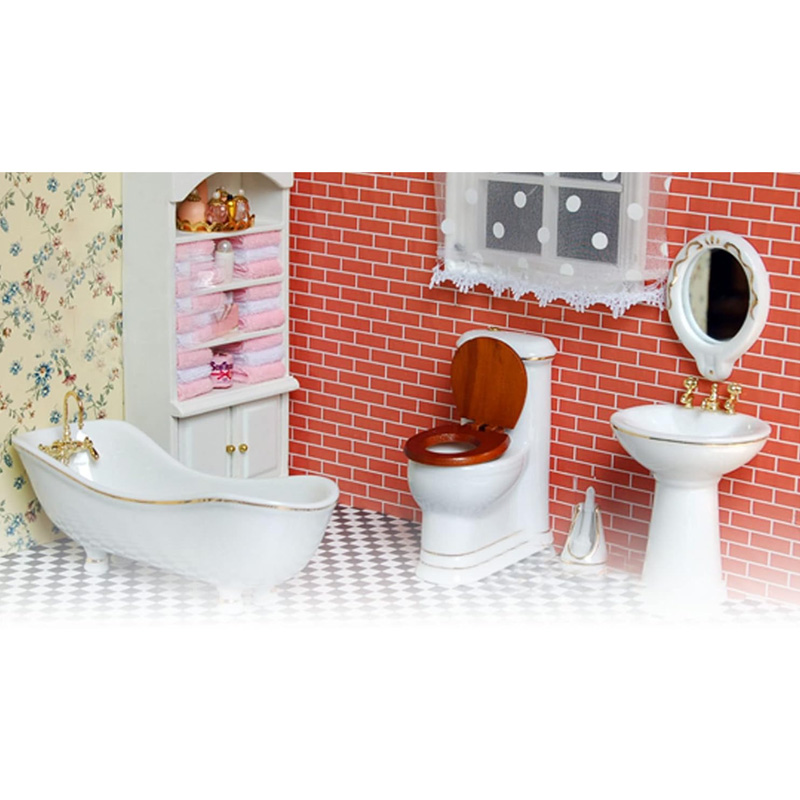 Blminiatures 4-Piece White Porcelain Dollhouse Miniature Bathroom Set
