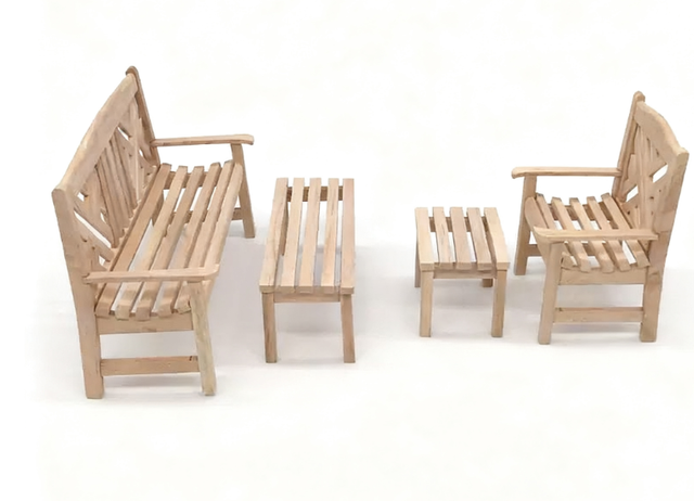 1:12 Scale Miniature Garden Bench And Table ,Garden ChairSet for Doll House
