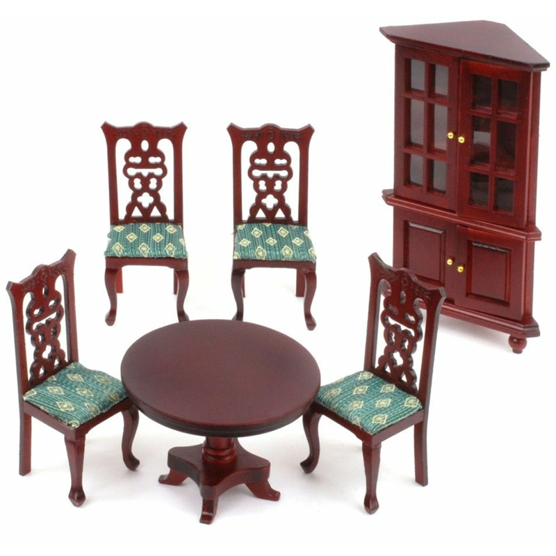 Blminiatures 1:12 - 1" Scale Dollhouse Miniature Mahogany Dining Room Set (Set of 6)