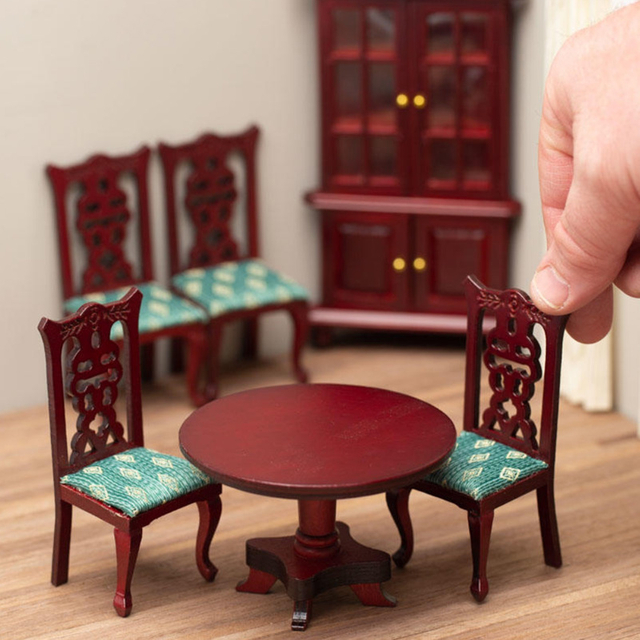 Blminiatures 1:12 - 1" Scale Dollhouse Miniature Mahogany Dining Room Set (Set of 6)