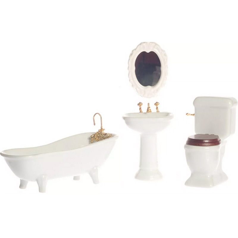 Blminiatures 4-Piece White Porcelain Dollhouse Miniature Bathroom Set