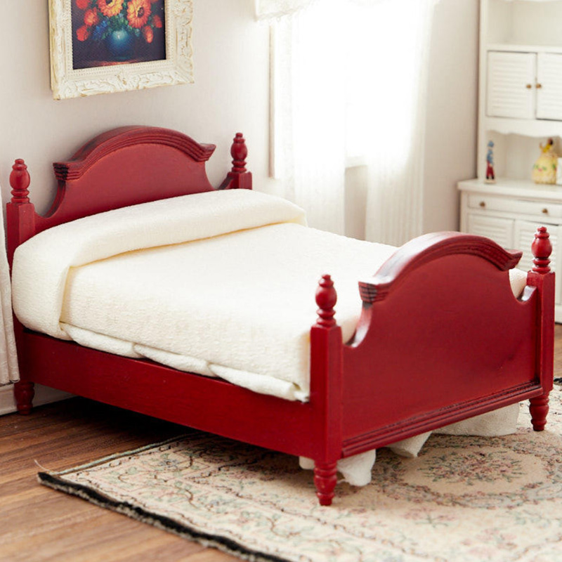 Blminiatures 1:12 - 1" Scale Dollhouse Miniature Mahogany Double Bed