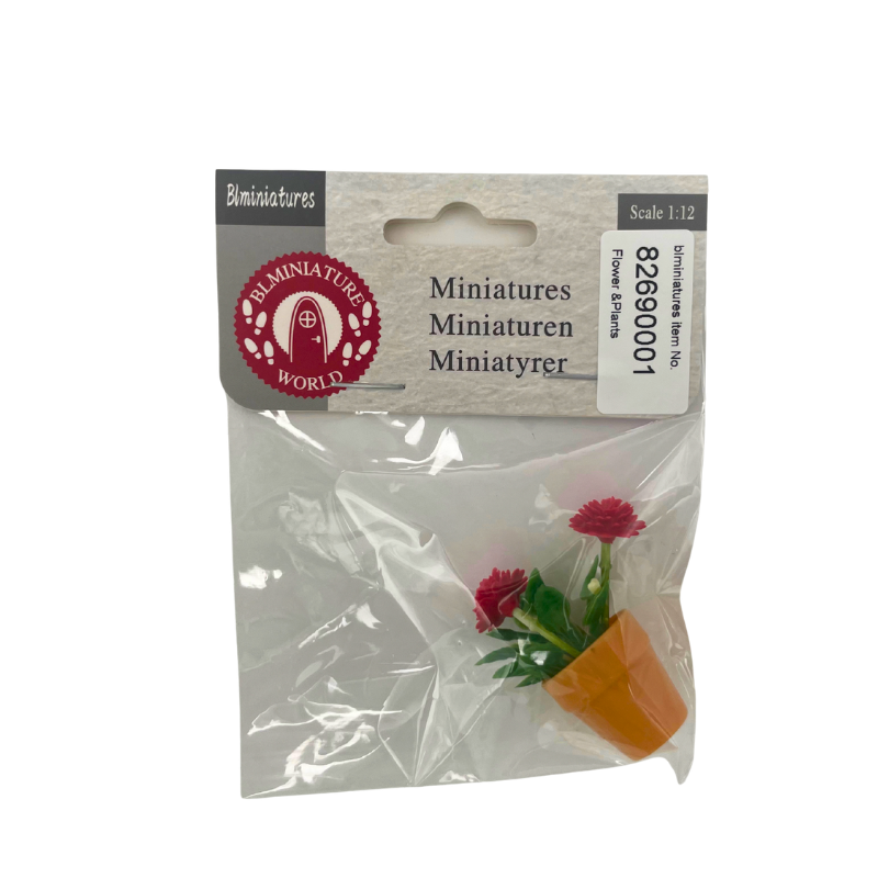 BLMINIATURES 1:12 - 1" Scale Dollhouse Miniature Red Flower Potted Plant in Orange Pot