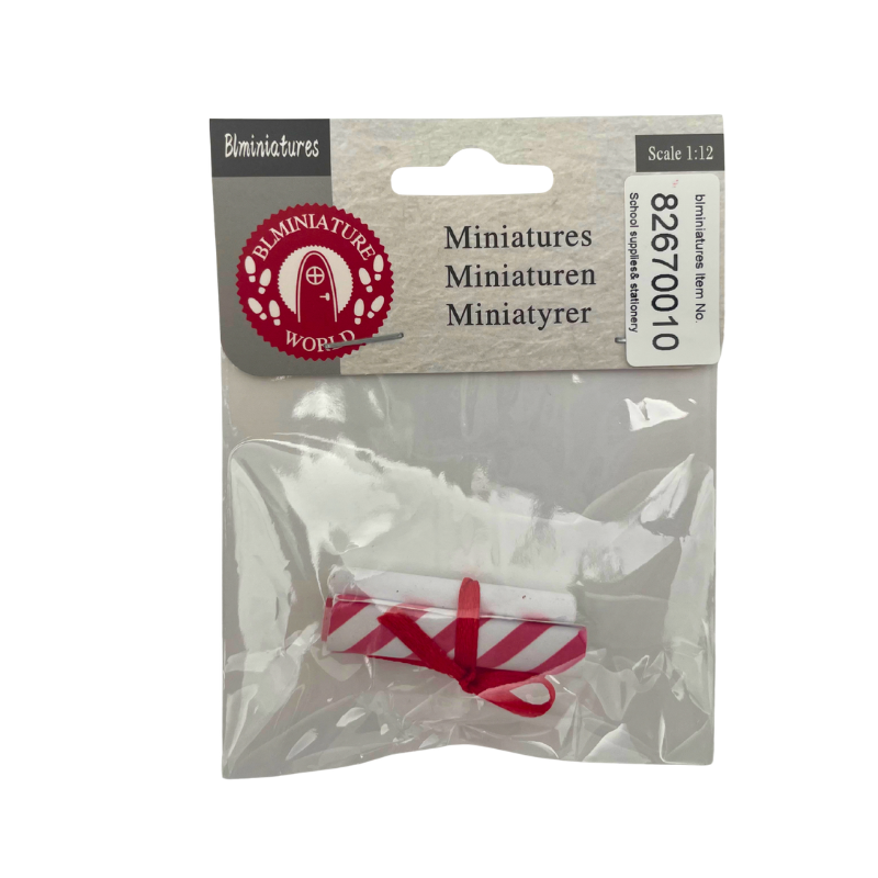 BLMINIATURES 1:12 - 1" Scale Dollhouse Miniature School Supplies & Stationery Set of 4 Gift Wrapping Paper Rolls (Assorted Patterns, Red Ribbon)