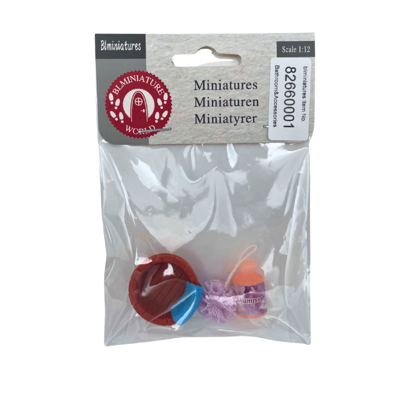 BLMINIATURES 1:12 - 1" Scale Bathroom Miniature Bathtub Set with Shampoo Bottle and Bath Ball (Set of 3)