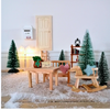 BLMINIATURES 1:12 - 1" Scale Dollhouse Miniature Season Decoration Christmas Elf Door Scene with Light Wooden Door, Mailbox, Snowy Christmas Trees, Wooden Rocking Horse & Street Lamp
