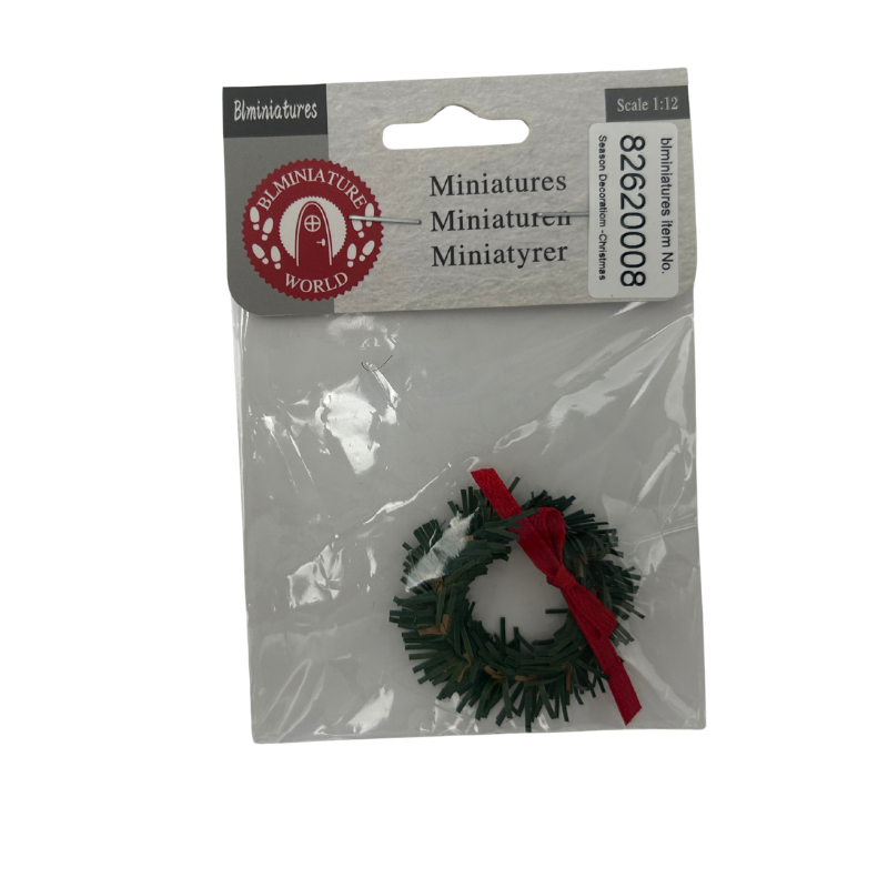 BLMINIATURES 1:12 - 1" Scale Dollhouse Miniature Season Decoration Christmas Miniature Christmas Wreath (Dark Green with Red Ribbon Bow)
