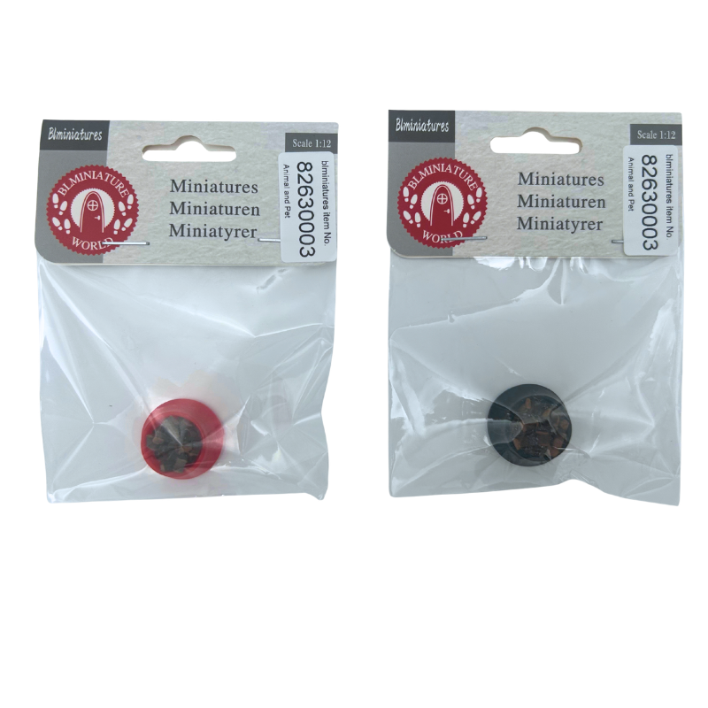 BLMINIATURES 1:12 - 1" Scale Dollhouse Miniature Animal & Pet Set of 2 Miniature Pet Food Bowls (Red & Black)