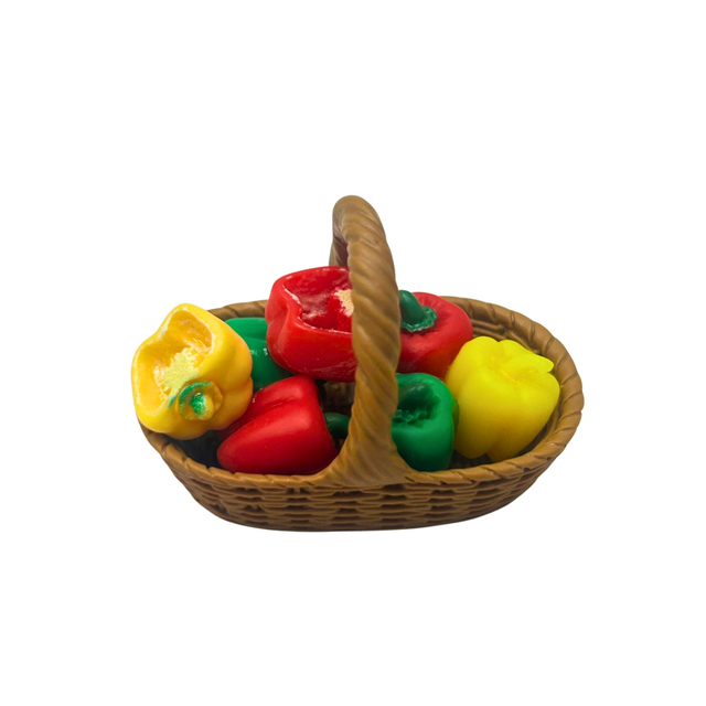 blminiatures 1:12 Scale Dollhouse Miniature Bell Pepper Basket - Assorted Red, Green, Yellow Peppers for Dollhouse Kitchen Decor