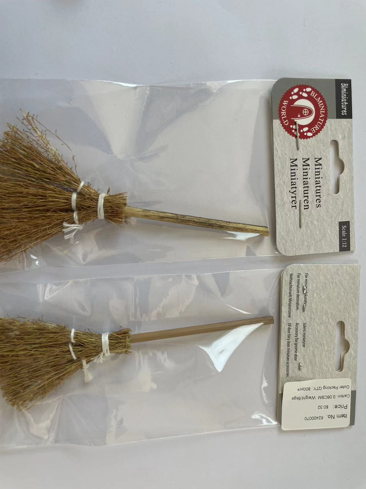 blminiatures 1:12 Scale Mini Natural Broom - Handmade Straw Broom for Dollhouse, Gnome Door & Fairy Garden Decor