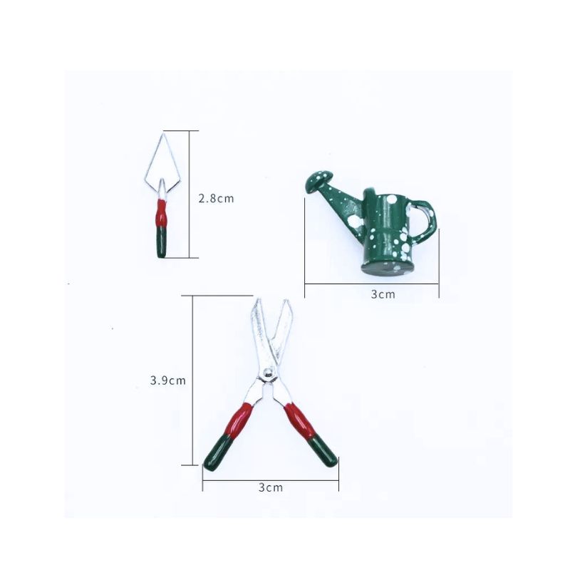 blminiatures 1:12 Scale Miniature Gardening Tool Set - 3pcs Watering Can, Trowel & Pruners for Dollhouse Garden & Outdoor Scene Decor