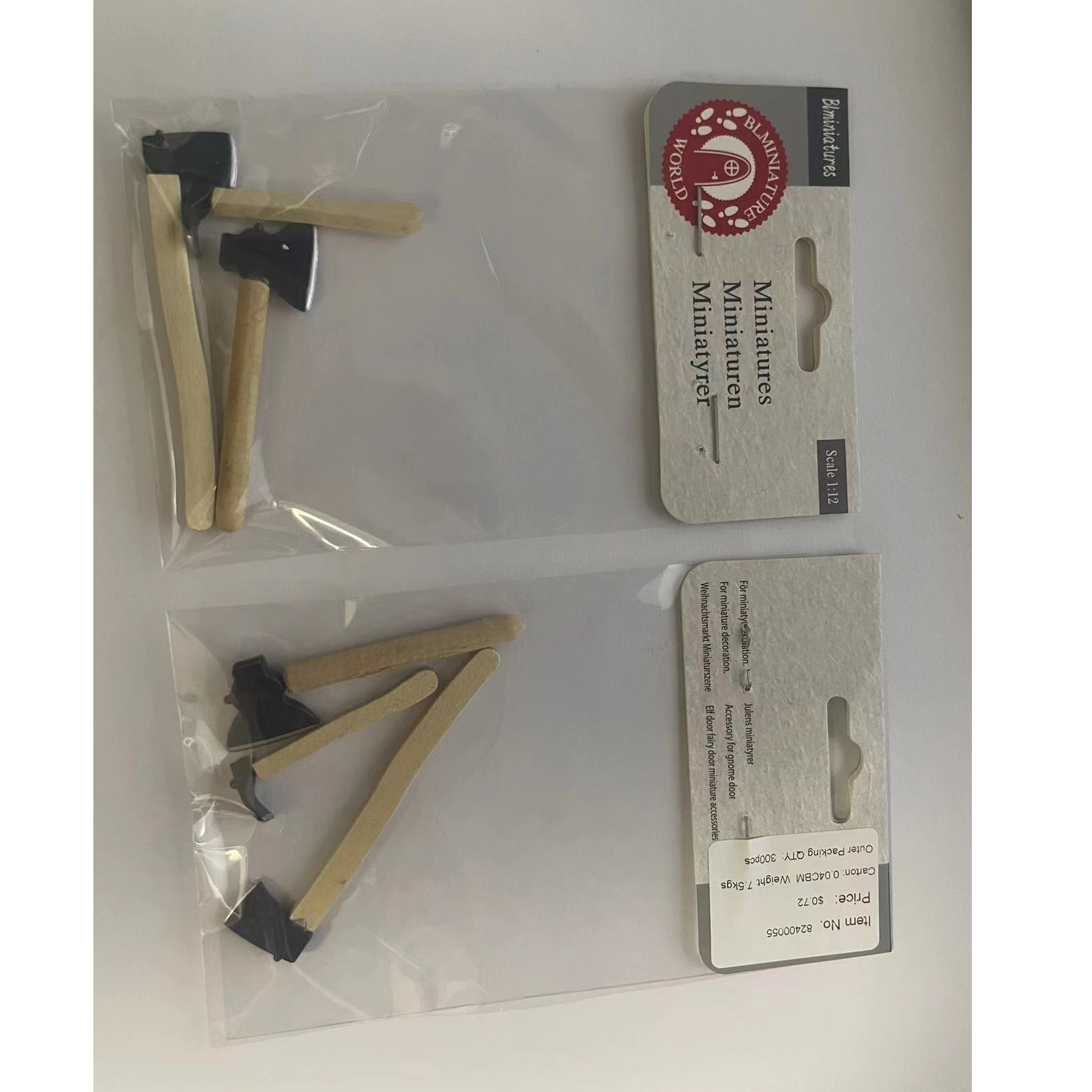 blminiatures 1:12 Scale Mini Axe Set - 3pcs with Wood Handles, Dollhouse & Gnome Door Accessories