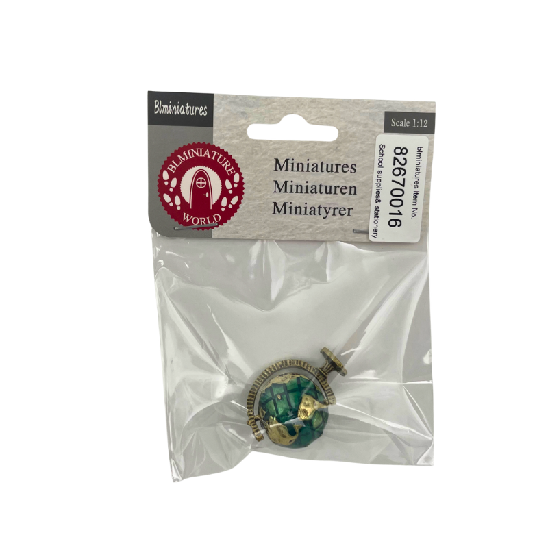 BLMINIATURES 1:12 - 1" Scale Dollhouse Miniature School Supplies & Stationery Miniature Globe (Green & Gold, Brass Stand)