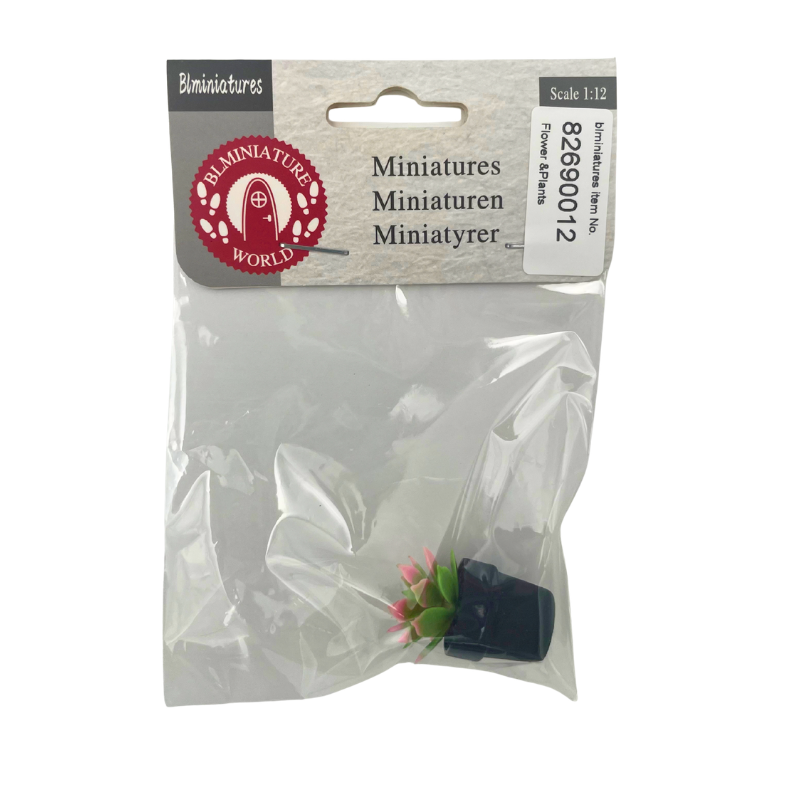 BLMINIATURES 1:12 - 1" Scale Dollhouse Miniature Green Potted Plant with Pink Buds