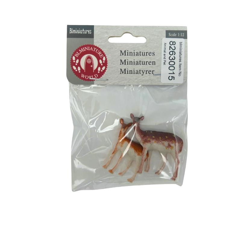 BLMINIATURES 1:12 - 1" Scale Dollhouse Miniature Animal & Pet Set of 2 Miniature Deer (Brown & White)