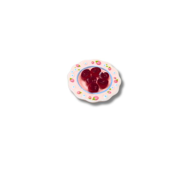blminiatures 1:12 Scale Dollhouse Miniature Cherries on Decorative Plate - 6pcs Mini Fruit with Floral Ceramic Dish, Dollhouse Kitchen Decor
