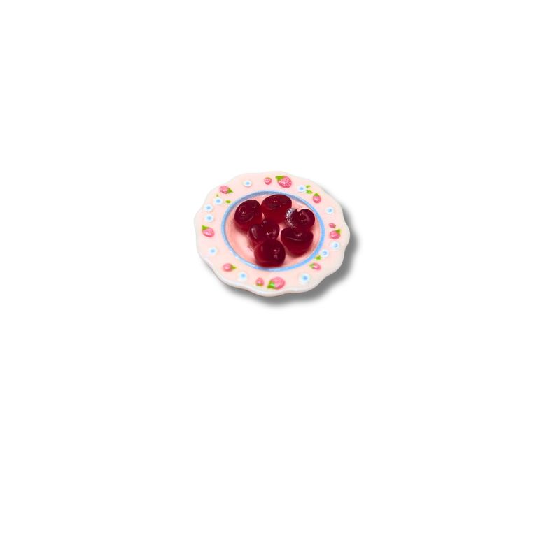 blminiatures 1:12 Scale Dollhouse Miniature Cherries on Decorative Plate - 6pcs Mini Fruit with Floral Ceramic Dish, Dollhouse Kitchen Decor