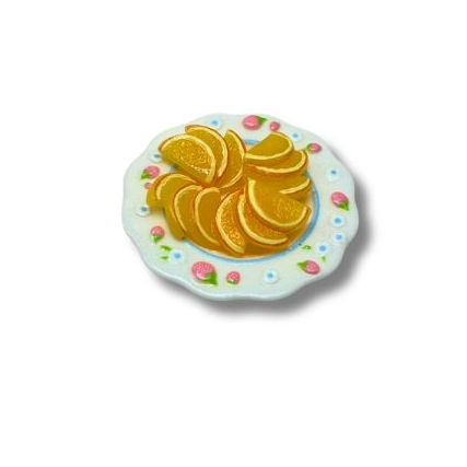 Blminiatures 1:12 Scale Dollhouse Miniature Lemon Slices on Decorative Plate - 12pcs Fruit Wedges with Floral Ceramic Dish, Dollhouse Kitchen Decor