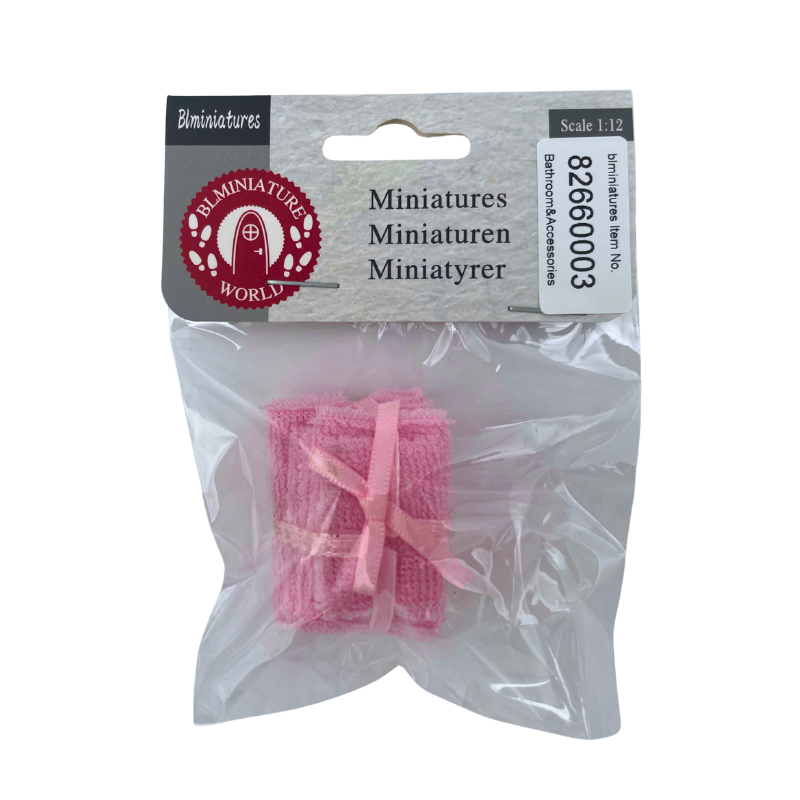 BLMINIATURES 1:12 - 1" Scale Bathroom Miniature Pink Towel with Ribbon Bow
