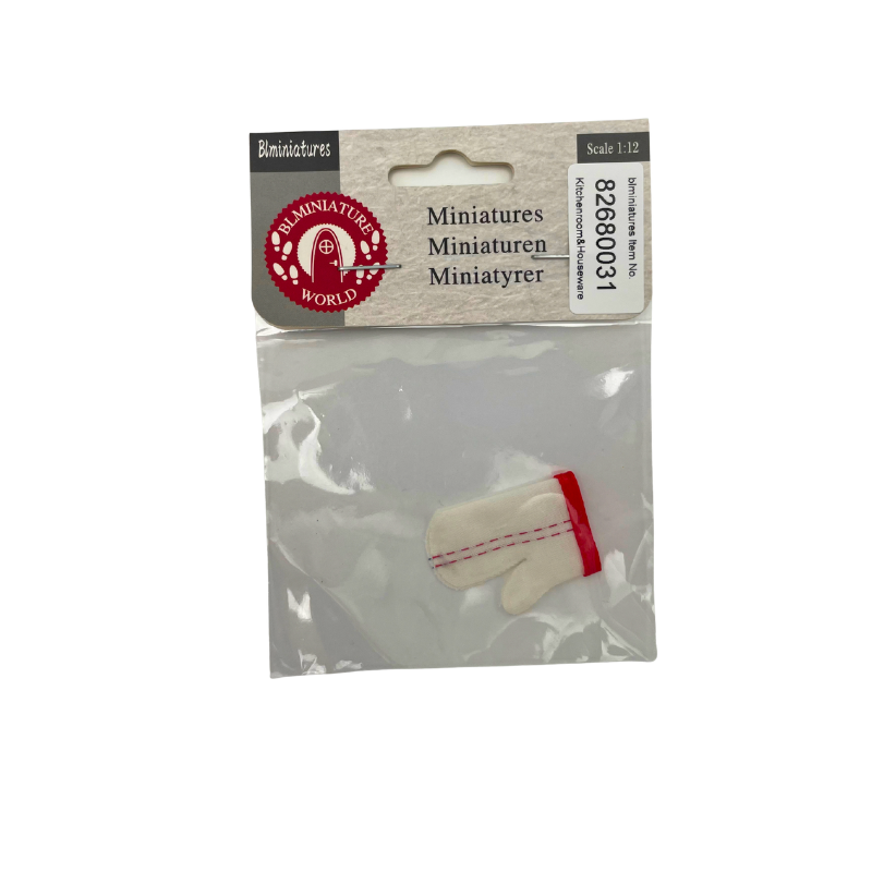 BLMINIATURES 1:12 - 1" Scale Kitchen Miniature White Kitchen Glove with Red Trim