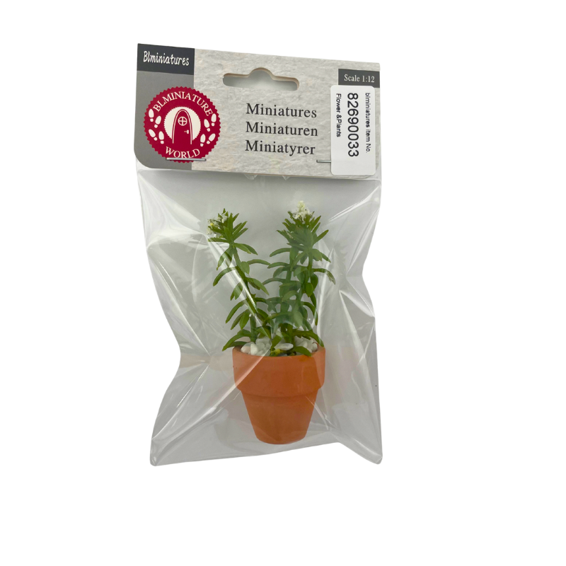 BLMINIATURES 1:12 - 1" Scale Dollhouse Miniature White Flower Potted Plant in Terracotta Pot with White Pebbles
