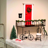 BLMINIATURES 1:12 - 1" Scale Dollhouse Miniature Season Decoration Christmas Miniature Red Elf Door with Wreath, Number 24 Sign, Iron Balcony, Bike, Chair & Sneakers Scene