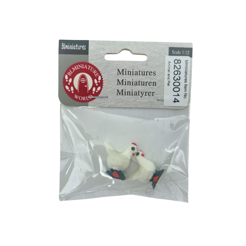 BLMINIATURES 1:12 - 1" Scale Dollhouse Miniature Animal & Pet Set of 2 Miniature White Chicks (Red Combs)