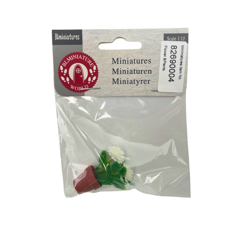 BLMINIATURES 1:12 - 1" Scale Dollhouse Miniature White Flower Potted Plant in Terracotta Pot