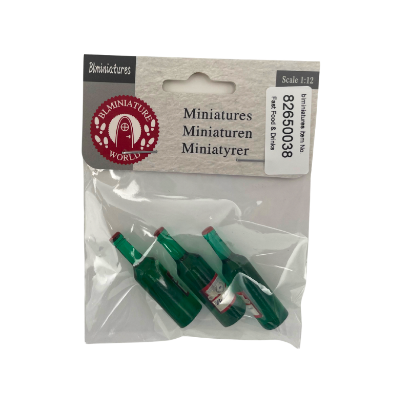 BLMINIATURES 1:12 - 1" Scale Dollhouse Miniature Green Bottles with Red Caps (Set of 3)