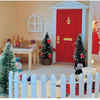 BLMINIATURES 1:12 - 1" Scale Dollhouse Miniature Season Decoration Christmas Miniature Red Elf Door with Welcome Mat, Snowy Decorated Christmas Trees, Table with Candle Holders & White Picket Fence