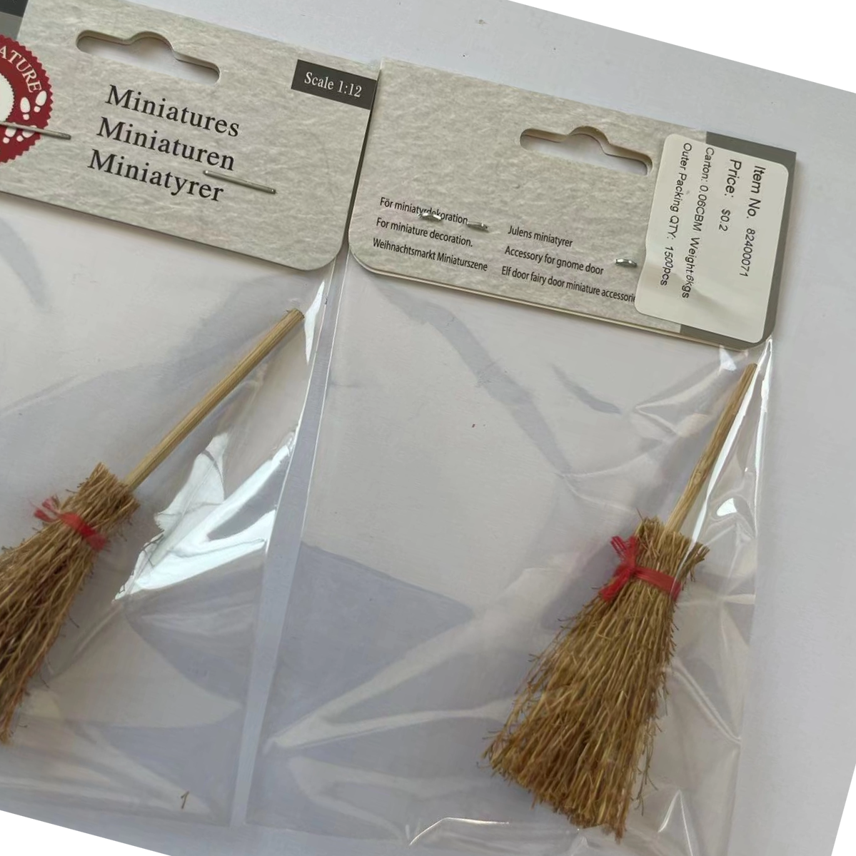blminiatures 1:12 Scale Mini Natural Broom with Red Ribbon - Handmade Straw Broom for Dollhouse, Gnome Door & Fairy Garden Decor