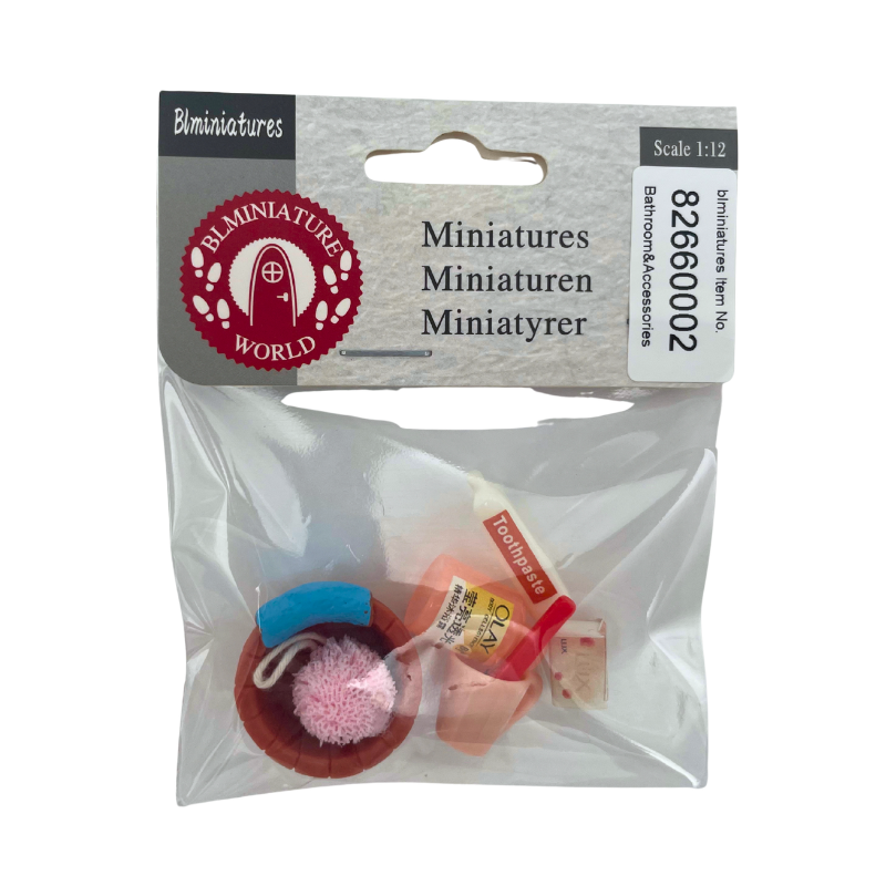 BLMINIATURES 1:12 - 1" Scale Bathroom Miniature Toiletries Set with Toothpaste and Bath Balls