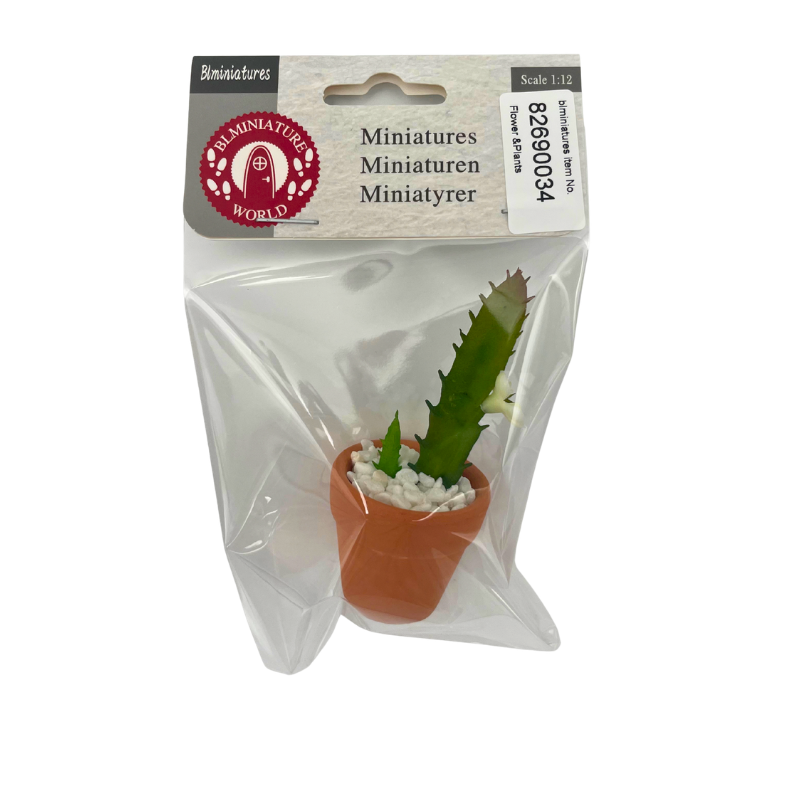 BLMINIATURES 1:12 - 1" Scale Dollhouse Miniature Green Cactus in Terracotta Pot with White Pebbles