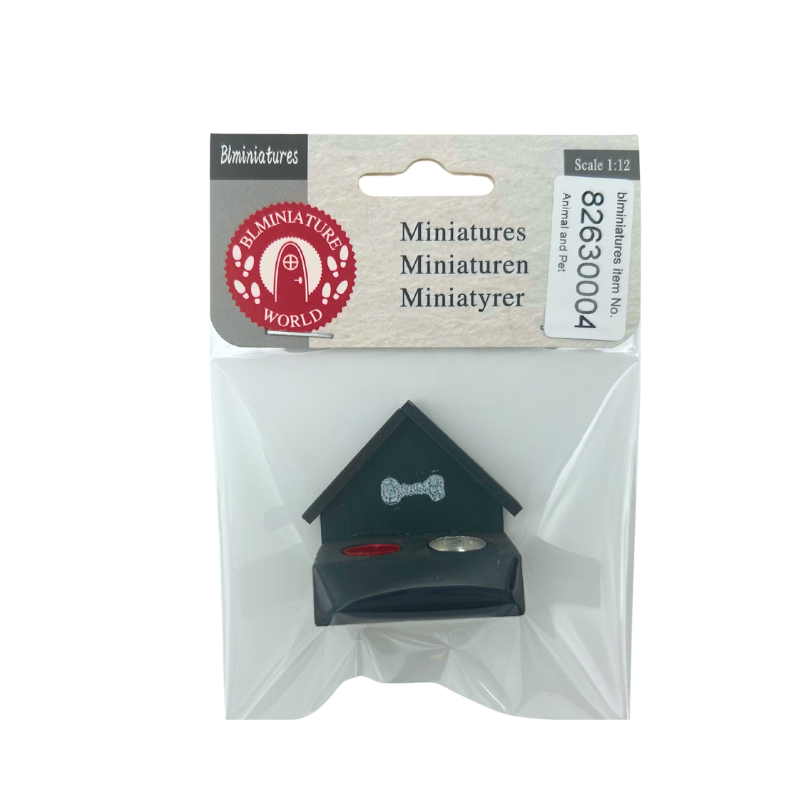 BLMINIATURES 1:12 - 1" Scale Dollhouse Miniature Animal & Pet Miniature Dog House (Black with White Bone Design)