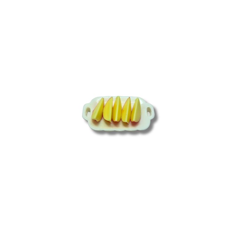 1:12 Scale Dollhouse Miniature Apple Slices on Tray - 5pcs Fruit Wedges with Ceramic Plate, Dollhouse Dining Decor