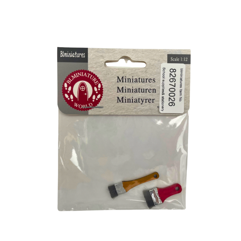 BLMINIATURES 1:12 - 1" Scale Dollhouse Miniature School Supplies & Stationery Set of 2 Miniature Paint Brushes (Brown & Red Handles)