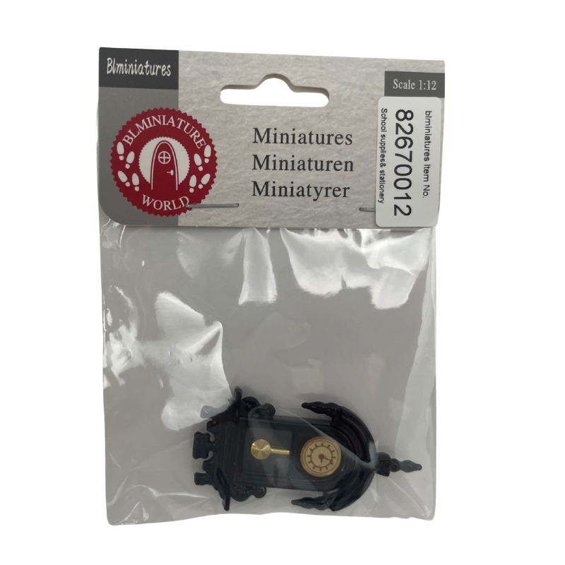BLMINIATURES 1:12 - 1" Scale Dollhouse Miniature School Supplies & Stationery Miniature Black Carved Mantel Clock with Gold Trim