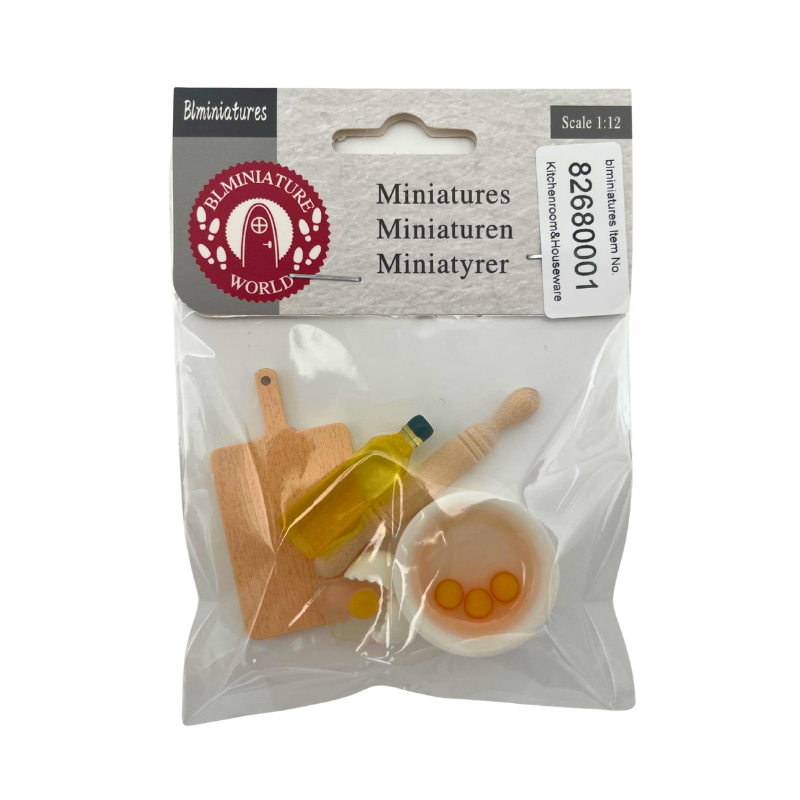 BLMINIATURES 1:12 - 1" Scale Kitchen Miniature Utensil Set with Cutting Board, Oil Bottle and Rolling Pin