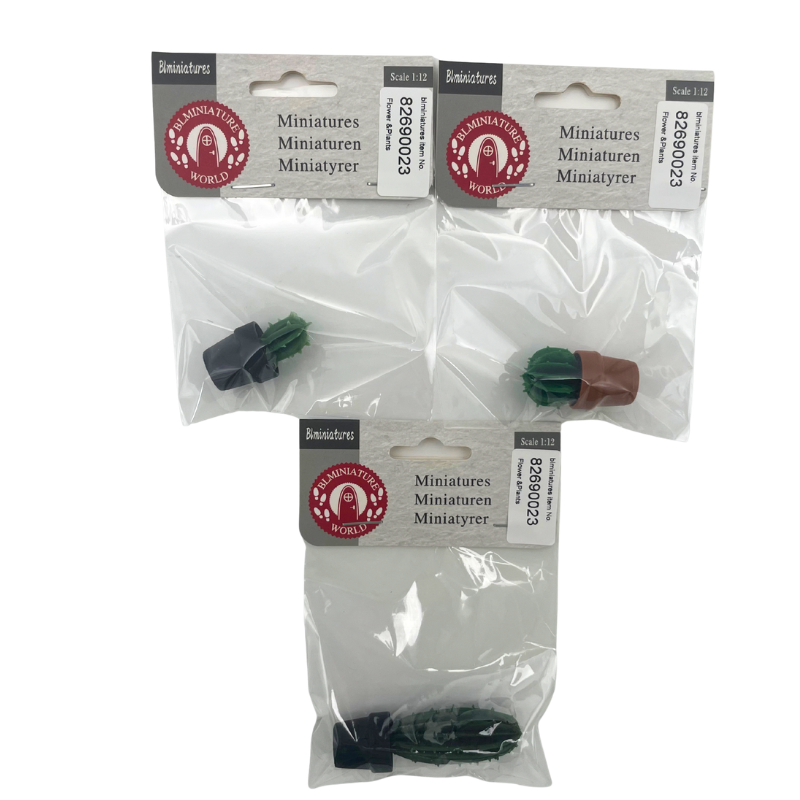 BLMINIATURES 1:12 - 1" Scale Dollhouse Miniature Assorted Cactus Potted Plants (Set of 3)