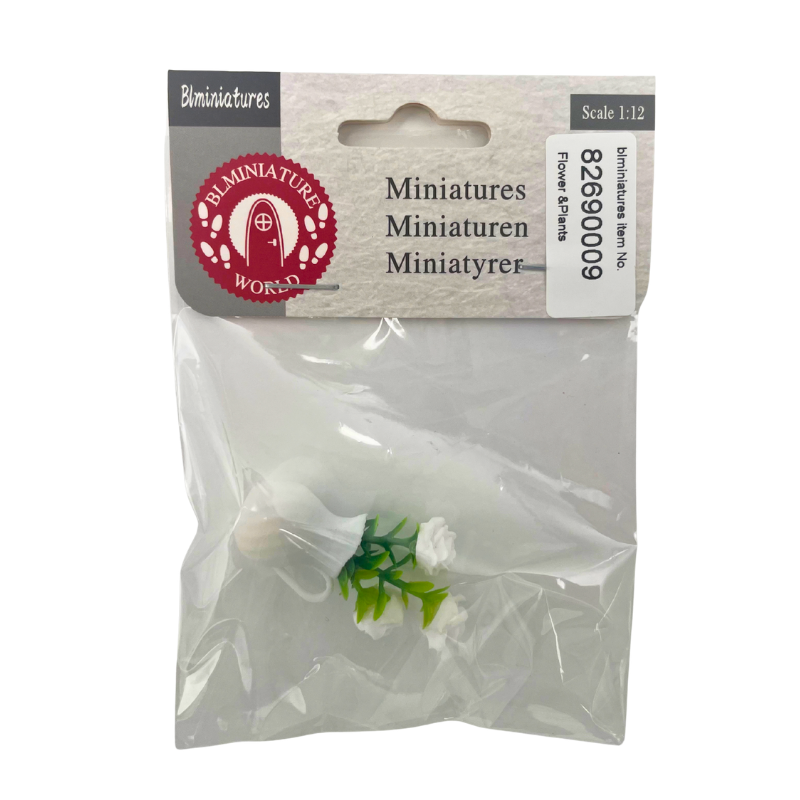 BLMINIATURES 1:12 - 1" Scale Dollhouse Miniature White Flower Potted Plant with Green Branches