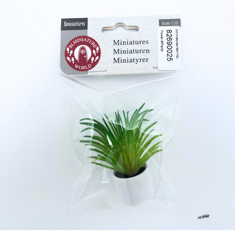 BLMINIATURES 1:12 - 1" Scale Dollhouse Miniature Small Grass Potted Plant in White Pot