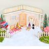 BLMINIATURES 1:12 - 1" Scale Dollhouse Miniature Season Decoration Christmas Miniature Light Wood Elf House with POST Mailbox, Snowy Christmas Trees, Dining Set, Shopping Cart, Sled & Sofa