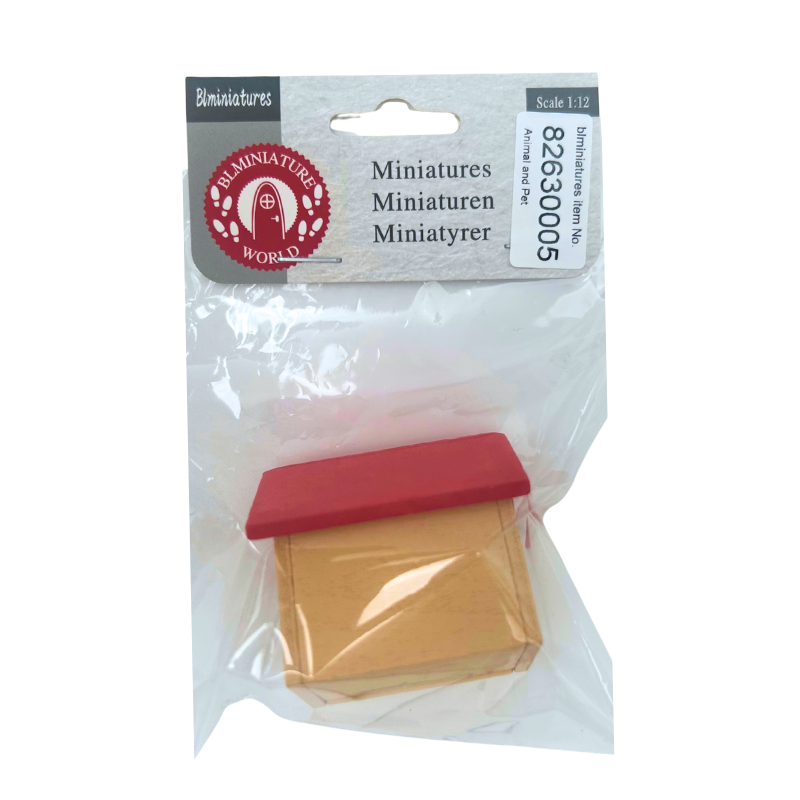 BLMINIATURES 1:12 - 1" Scale Dollhouse Miniature Animal & Pet Miniature Wooden Dog House (Red Roof)