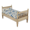 BLMINIATURES 1:12 - 1" Scale Dollhouse Miniature Season Decoration Christmas Miniature Bed with Blue Blanket (Natural Wood, 16.5 x 9 x 10cm)