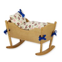 BLMINIATURES 1:12 - 1" Scale Dollhouse Miniature Season Decoration Christmas Miniature Wooden Cradle with Bedding (Natural Wood, 8.5 x 6.2 x 6cm)