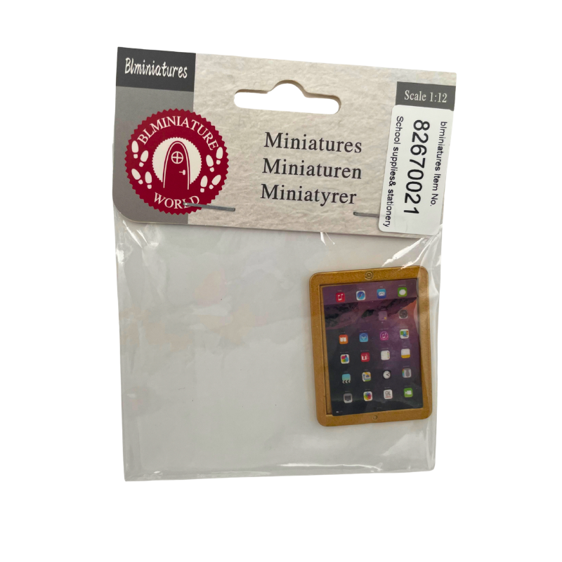 BLMINIATURES 1:12 - 1" Scale Dollhouse Miniature School Supplies & Stationery Miniature Tablet (Gold Frame, App Icon Screen)