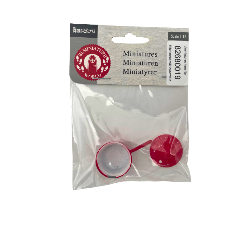 BLMINIATURES 1:12 - 1" Scale Kitchen Miniature Red and White Pot with Lid