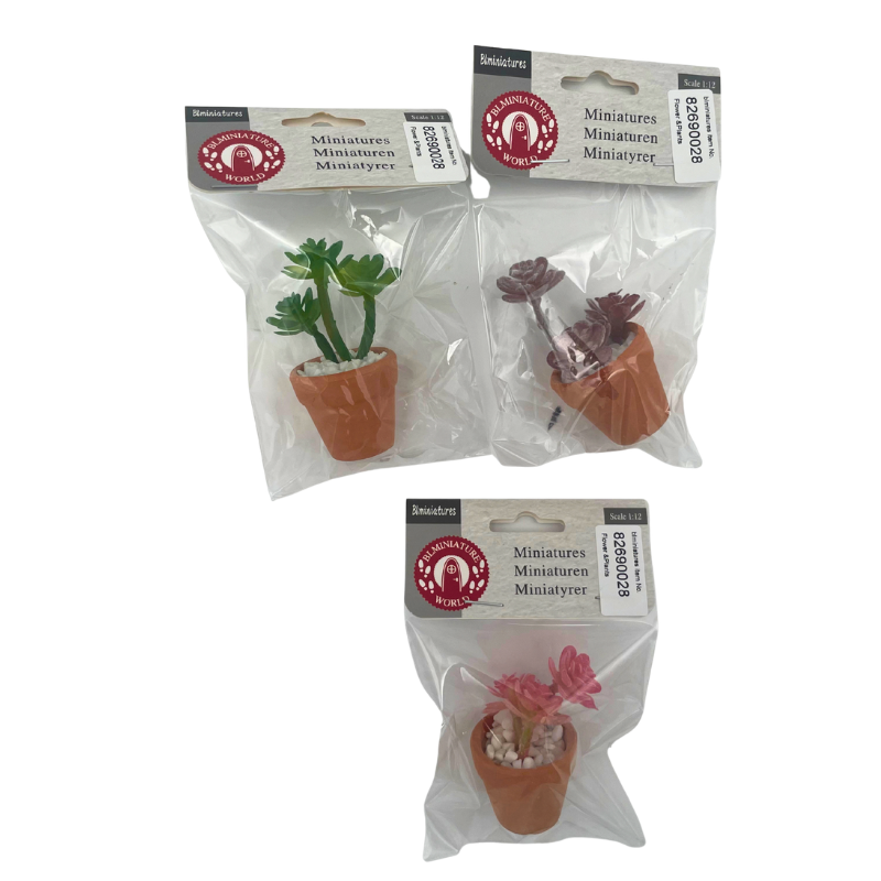 BLMINIATURES 1:12 - 1" Scale Dollhouse Miniature Assorted Succulent Potted Plants (Set of 3)