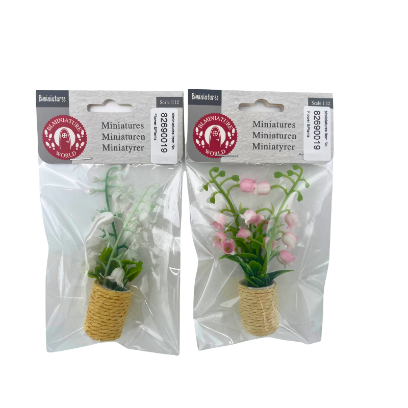 BLMINIATURES 1:12 - 1" Scale Dollhouse Miniature White and Pink Bellflower Potted Plants (Set of 2)