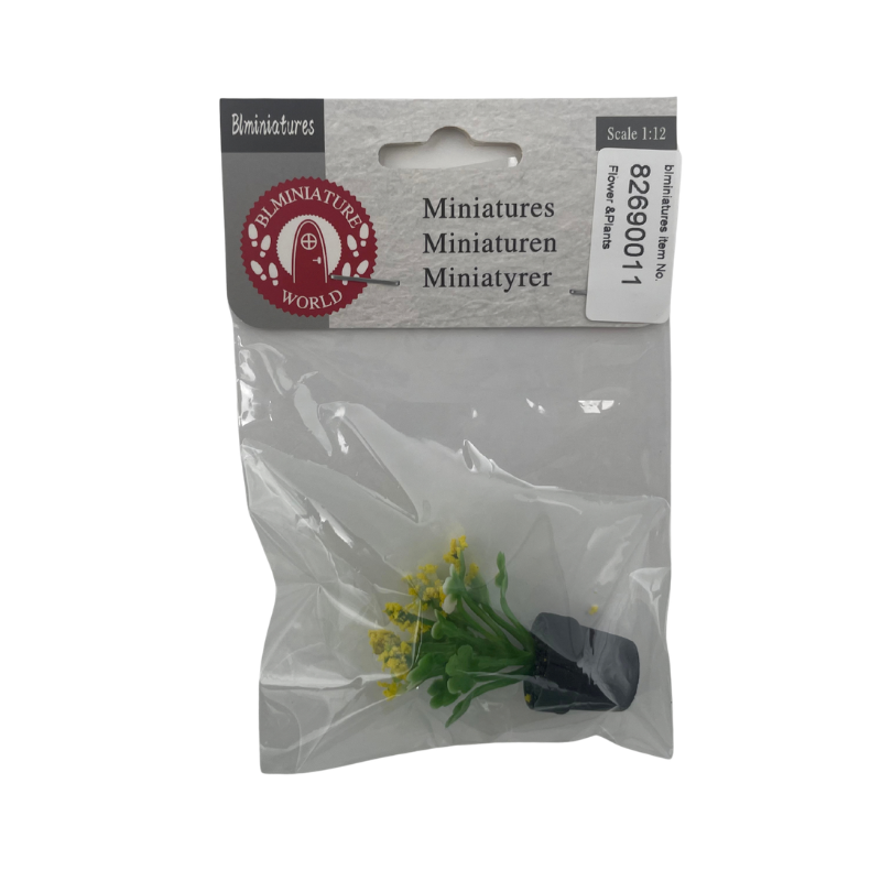BLMINIATURES 1:12 - 1" Scale Dollhouse Miniature Yellow Flower Potted Plant in Black Pot